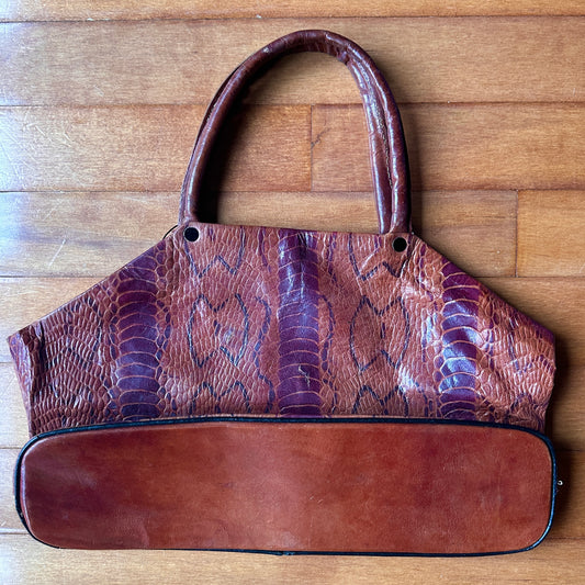 Brown Leather Snake Skin Pattern Embossed Purse