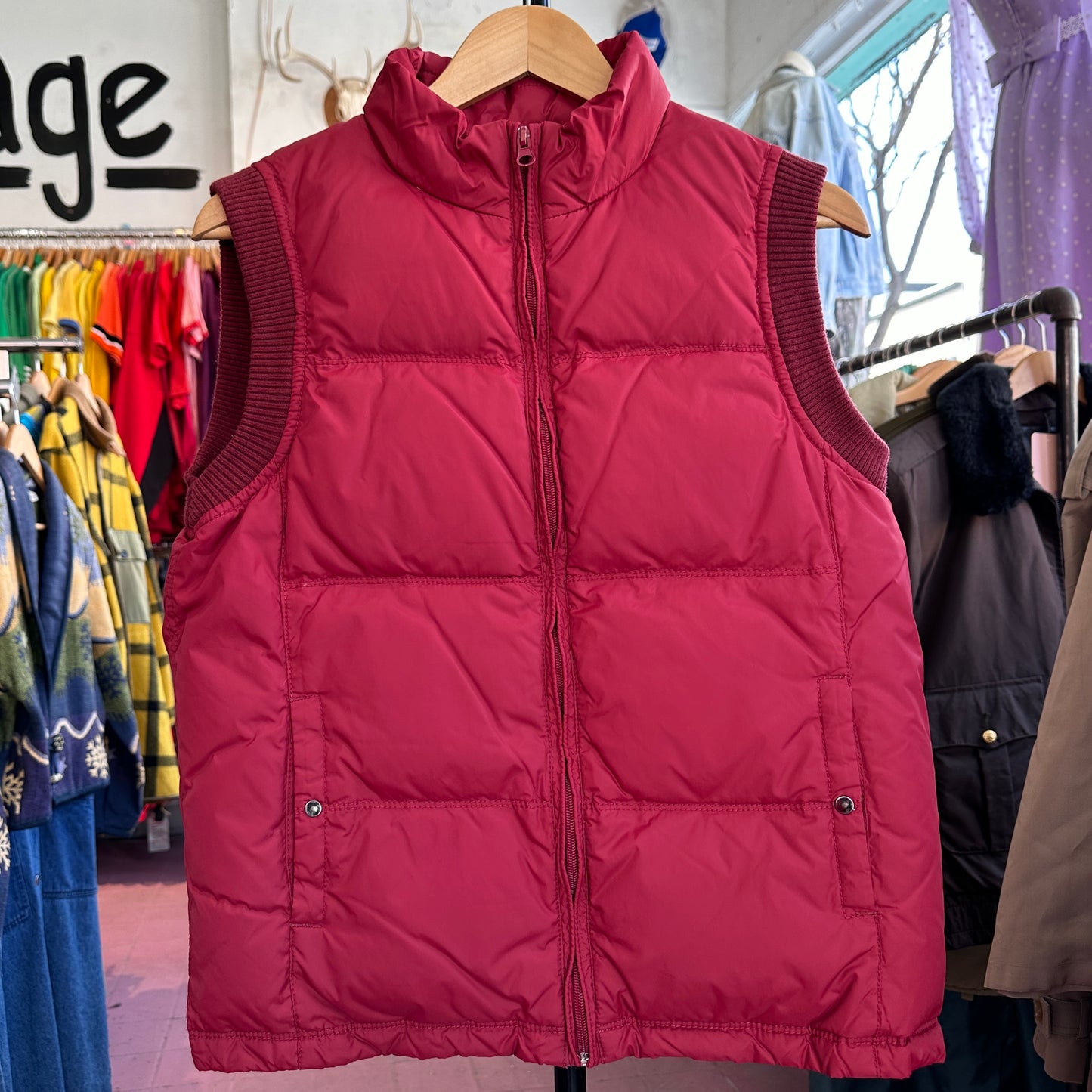 Red Down Filled Puffer Vest, M
