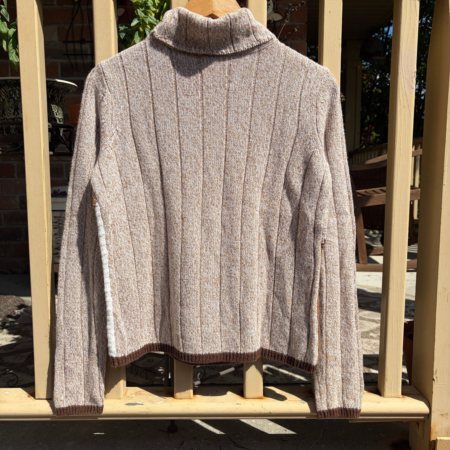Patchwork Knit Turtle Neck Sweater, S