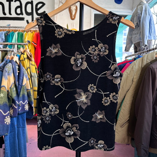 Black Floral Tank Top, S