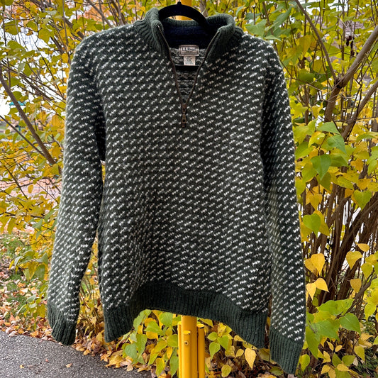 L.L. Bean Vintage Green Wool Quarter Zip, S - Cherry Buzz