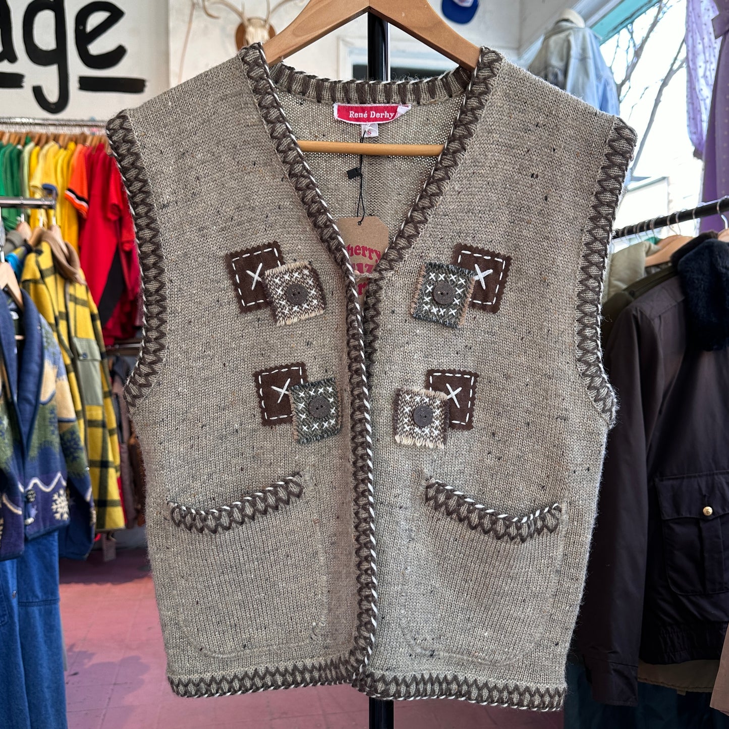 René Derhy Brown Wool Vest, S