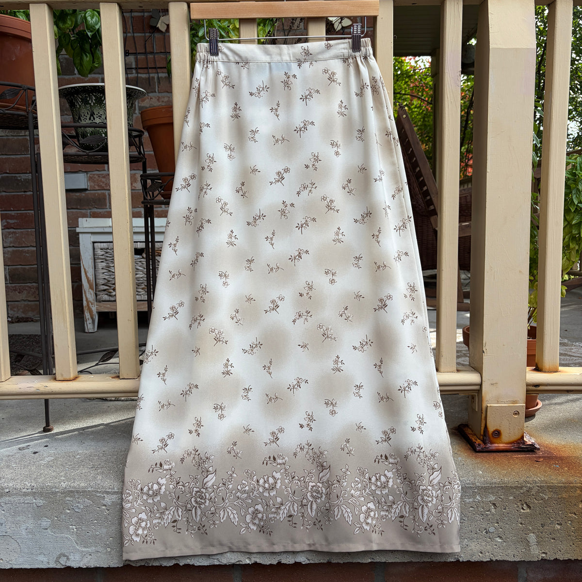 Beige Floral Maxi Skirt, S