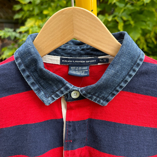 Vintage Y2K Polo Sport Long Sleeve with Denim Collar - Cherry Buzz