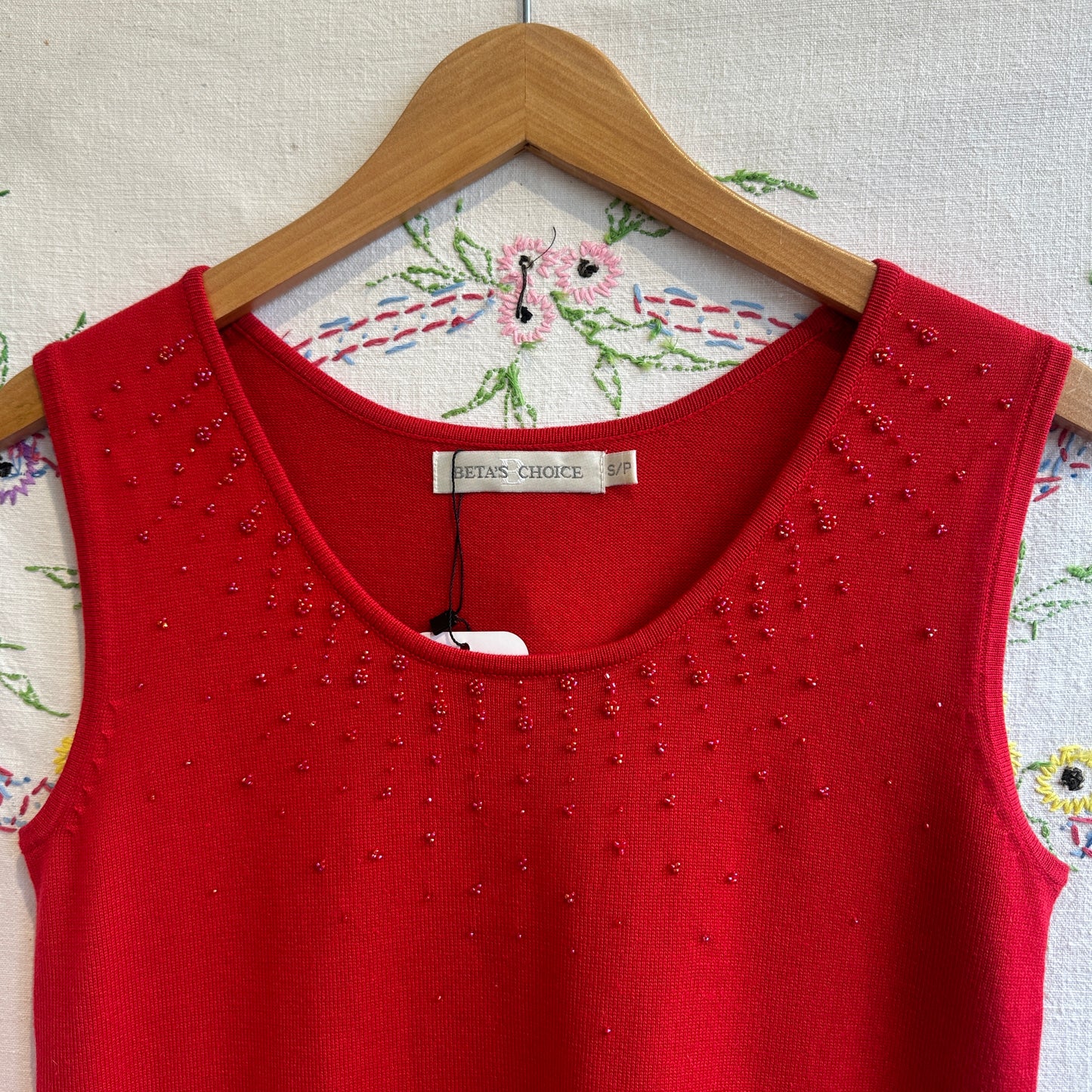 Red Beaded Top, S