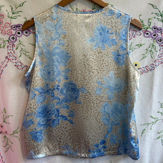 Blue and Cream Floral and Animal Print Vest, M