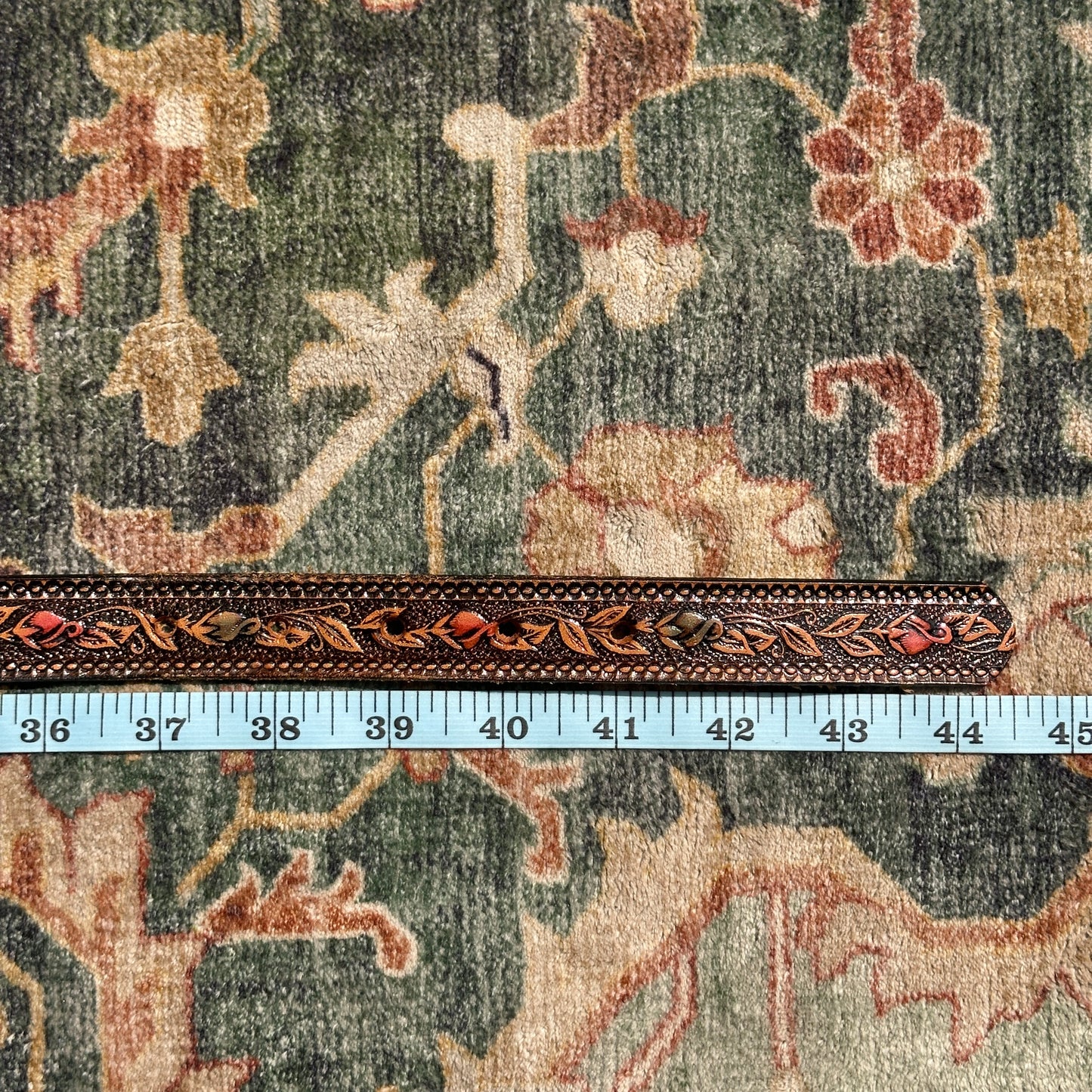 Brown Leather Stamped Full Grain Cow Hide Belt, 39"-41"