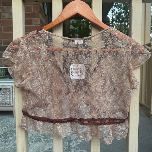 Rose Gold Lace Short Sleeve Cardigan, S
