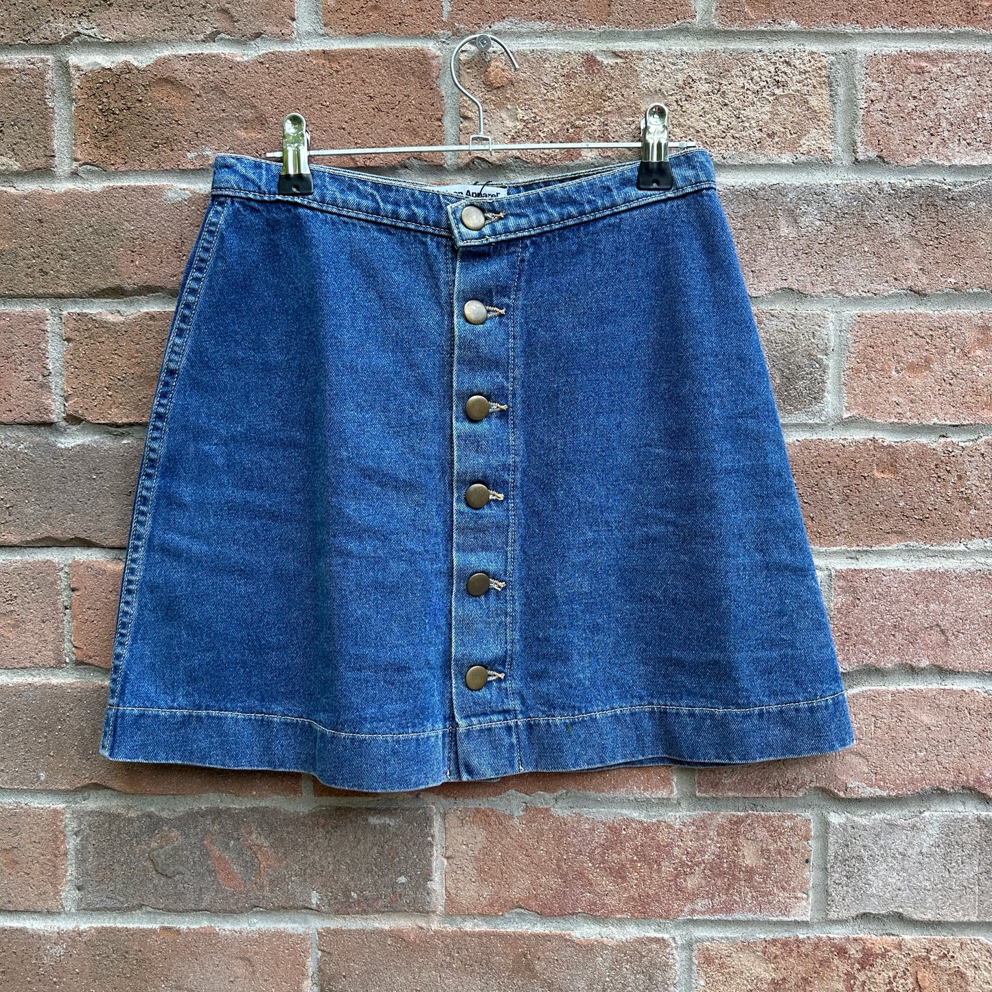 American Apparel A-line Button Front Denim Jean Mini Skirt, 27"