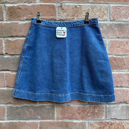 American Apparel A-line Button Front Denim Jean Mini Skirt, 27"