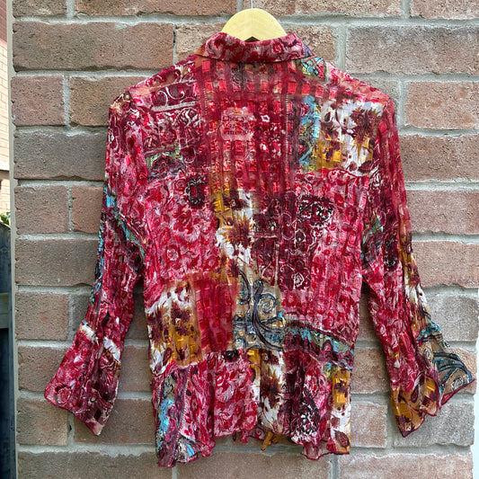 Magenta Semi-Sheer Long Sleeve Button Up, L