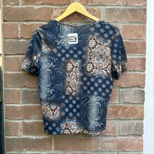 Blue Paisley Mesh T-Shirt, M