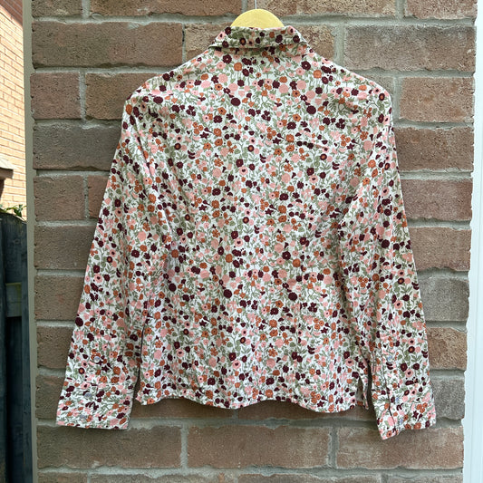 Floral Long Sleeve Mother of Pearl Snap Button Up, M