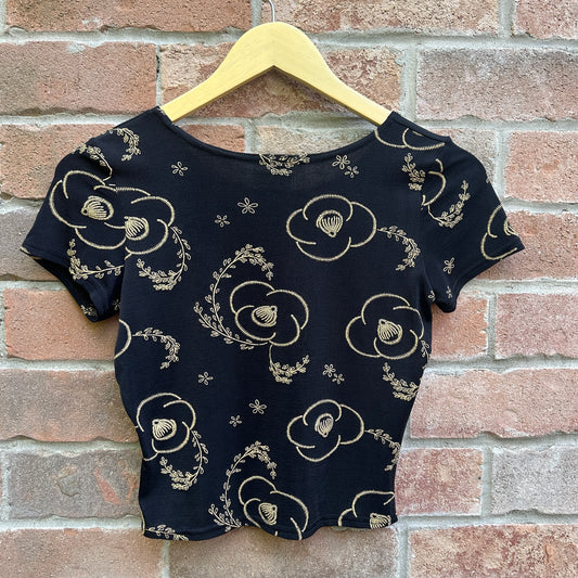 Black Floral Crop Top, M