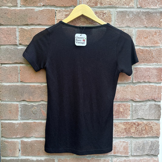 Black Mesh Floral Top, S