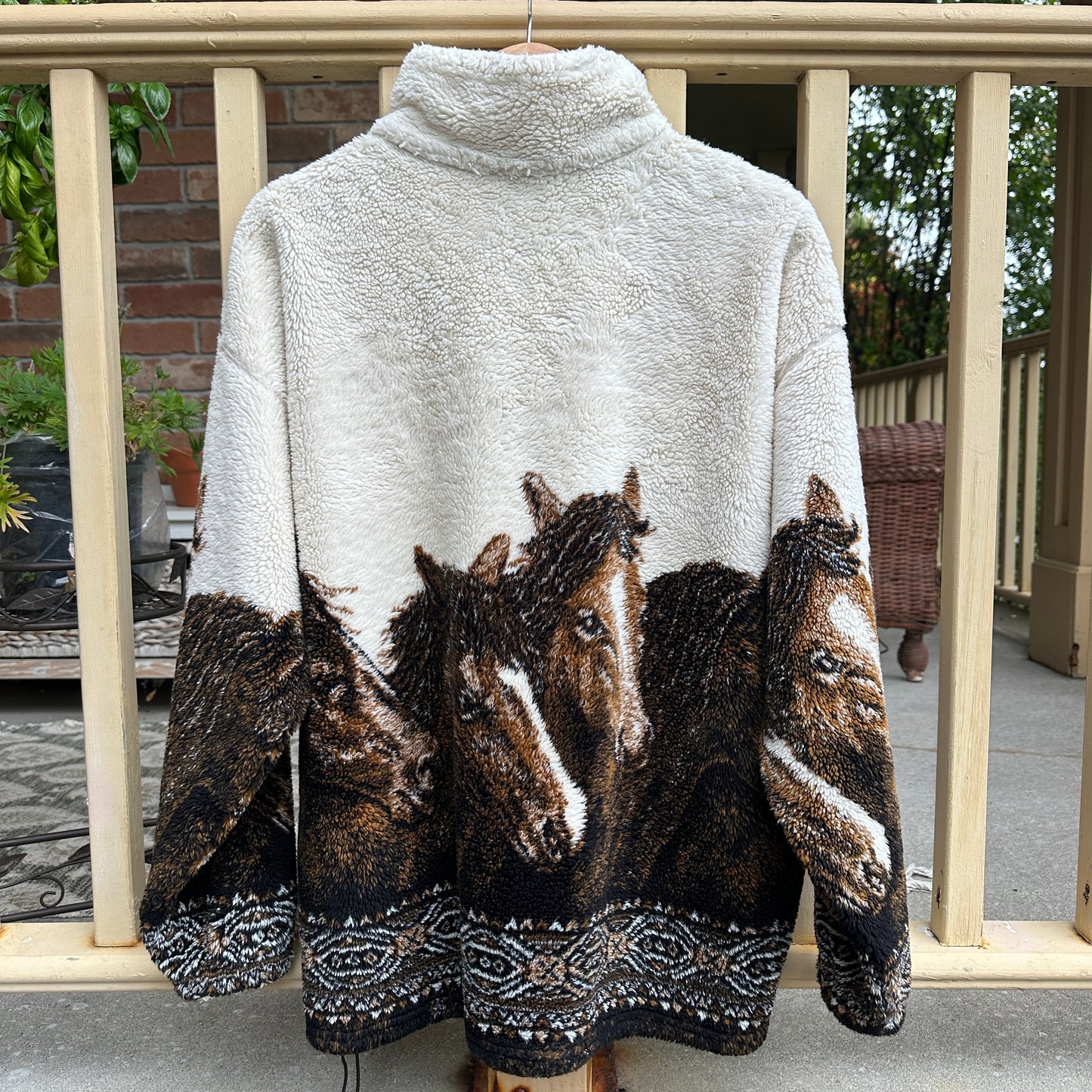Fleece Horse Print Zip Up, L