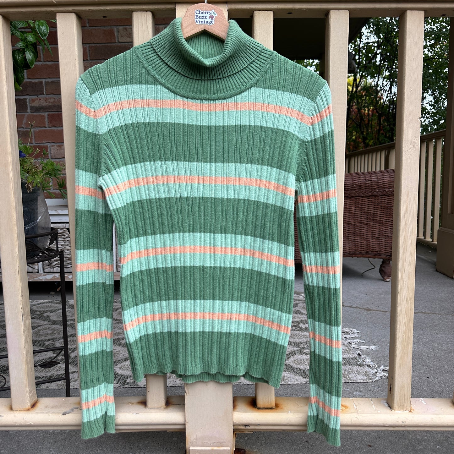 Cherokee Green Ribbed Long Sleeve Turtle Neck, L