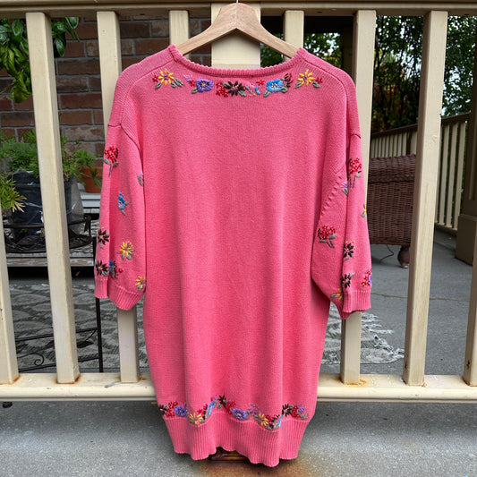 Pink Floral 3/4 Sleeve Knit, M