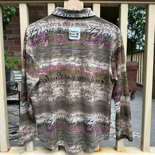 Long Sleeve Button-up with Sheer Sleeves, S