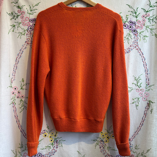 Orange V-Neck Wool Sweater, M