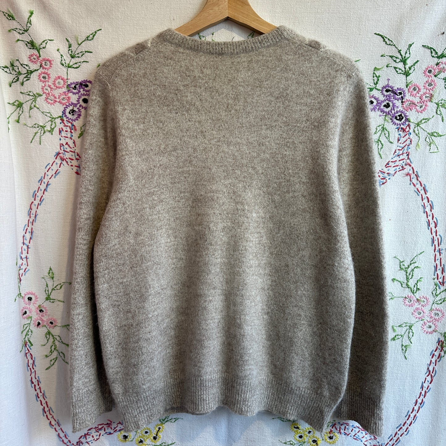 Beige Argyle Wool Blend Sweater, M