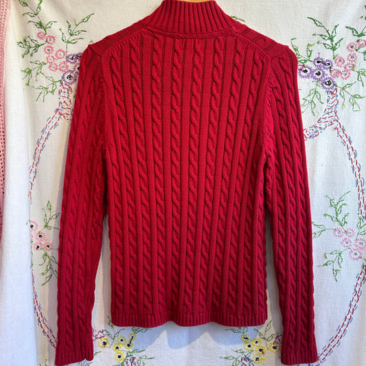 L.L. Bean Red Cable Knit Zip Up, M