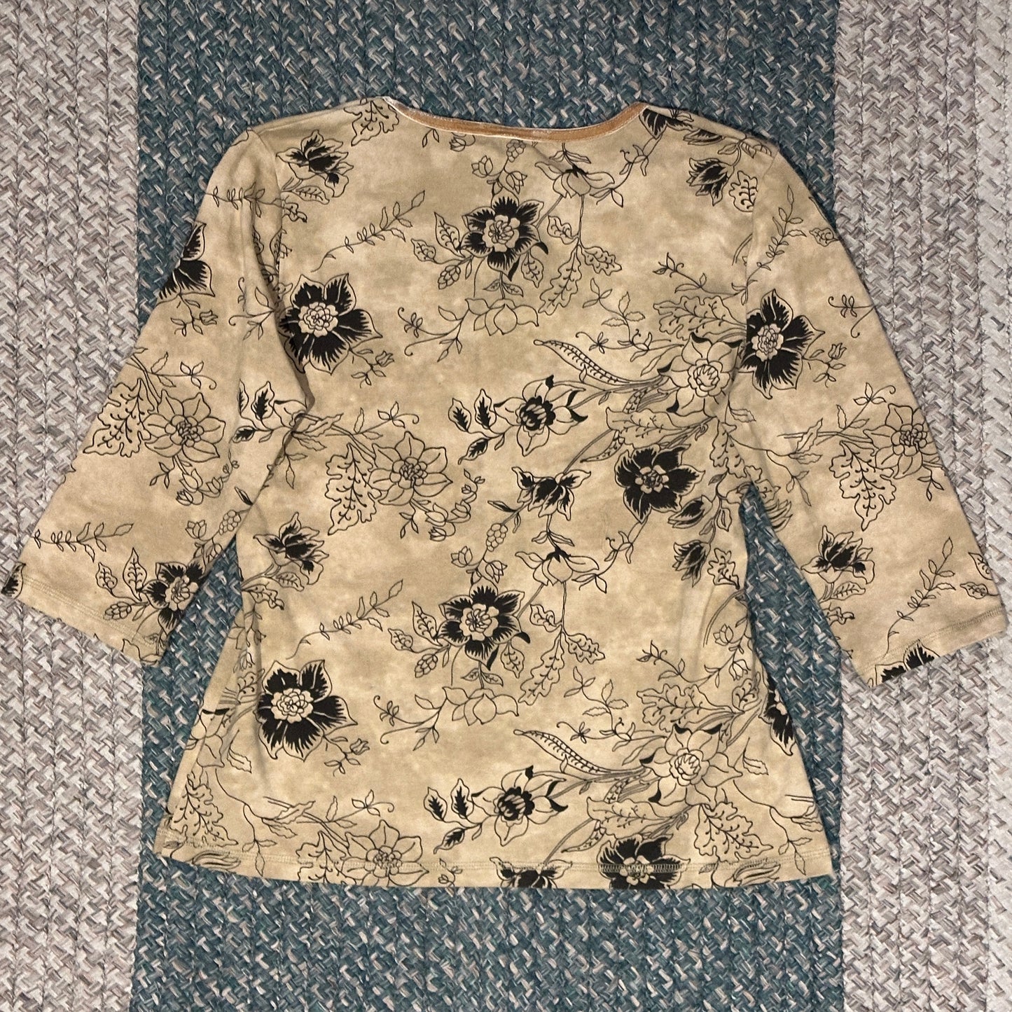 Beige Floral 3/4 Sleeve Top, L