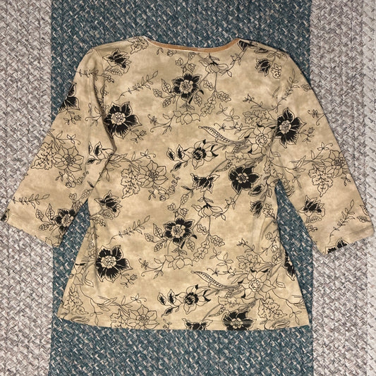 Beige Floral 3/4 Sleeve Top, L