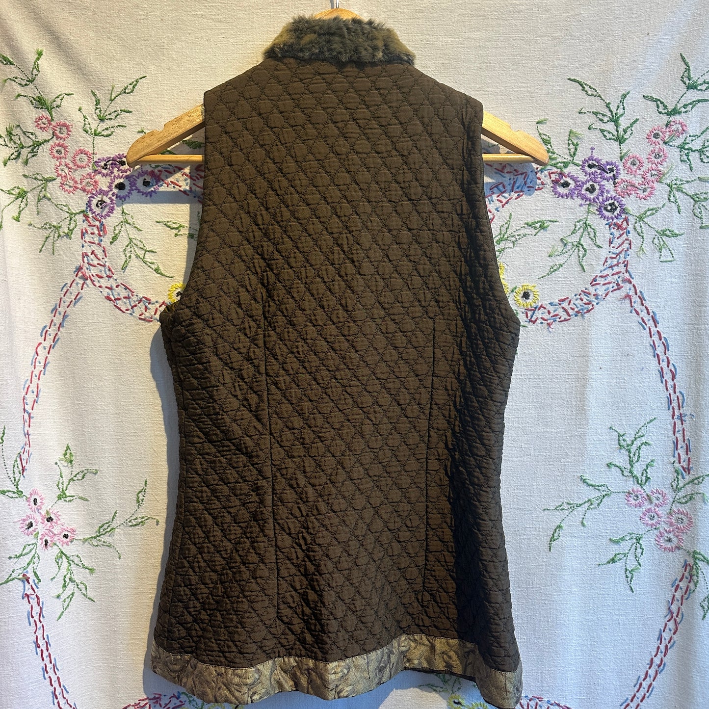 Bohemian Brown Quilted Vest, with Fur Trim, M