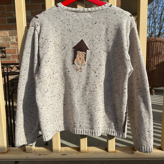 Beige Knit Dog Cardigan, M