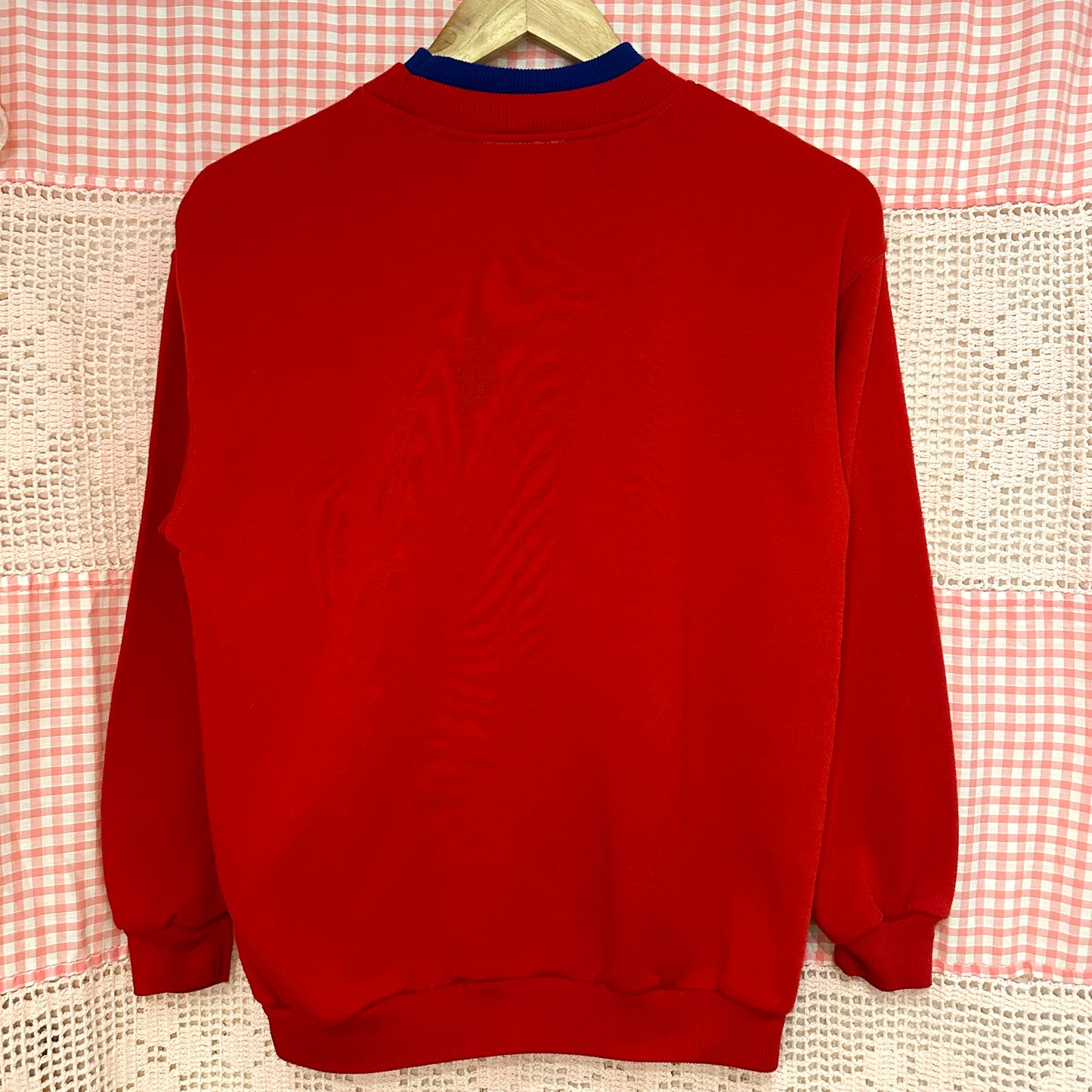 Red Floral Embroidered Crew Neck, S