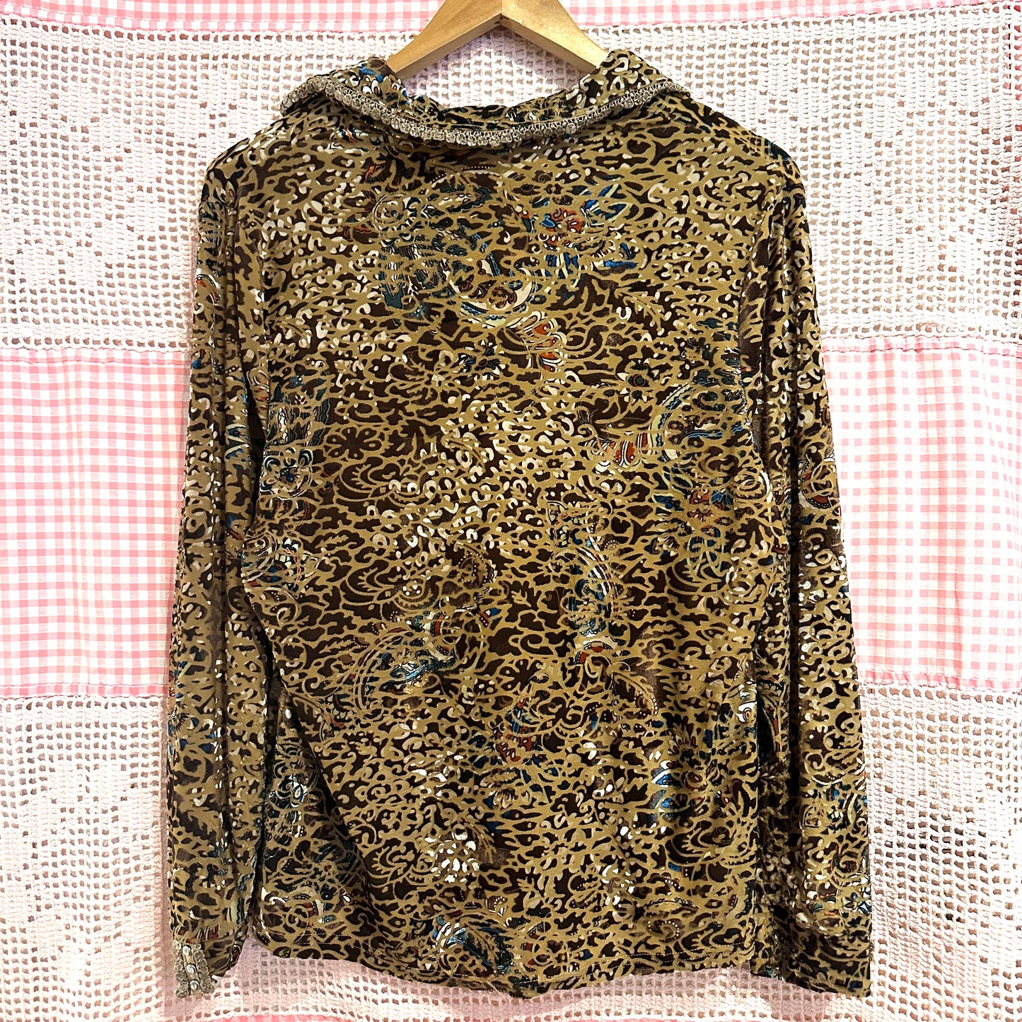 Brown Velvet Paisley Long Sleeve, M