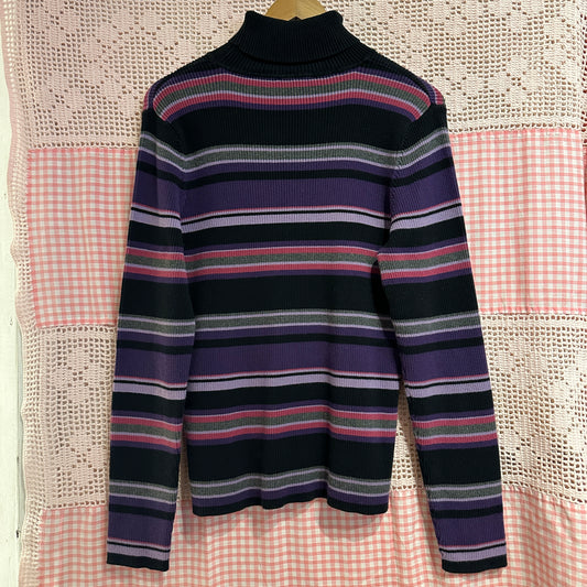 Northern Reflections Black and Purple Ribbed Turtleneck, L
