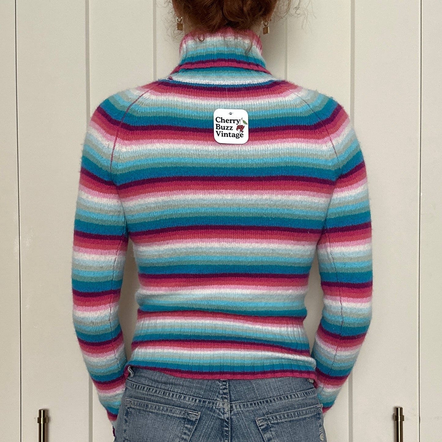 Blue and Pink Striped Turtle Neck, S