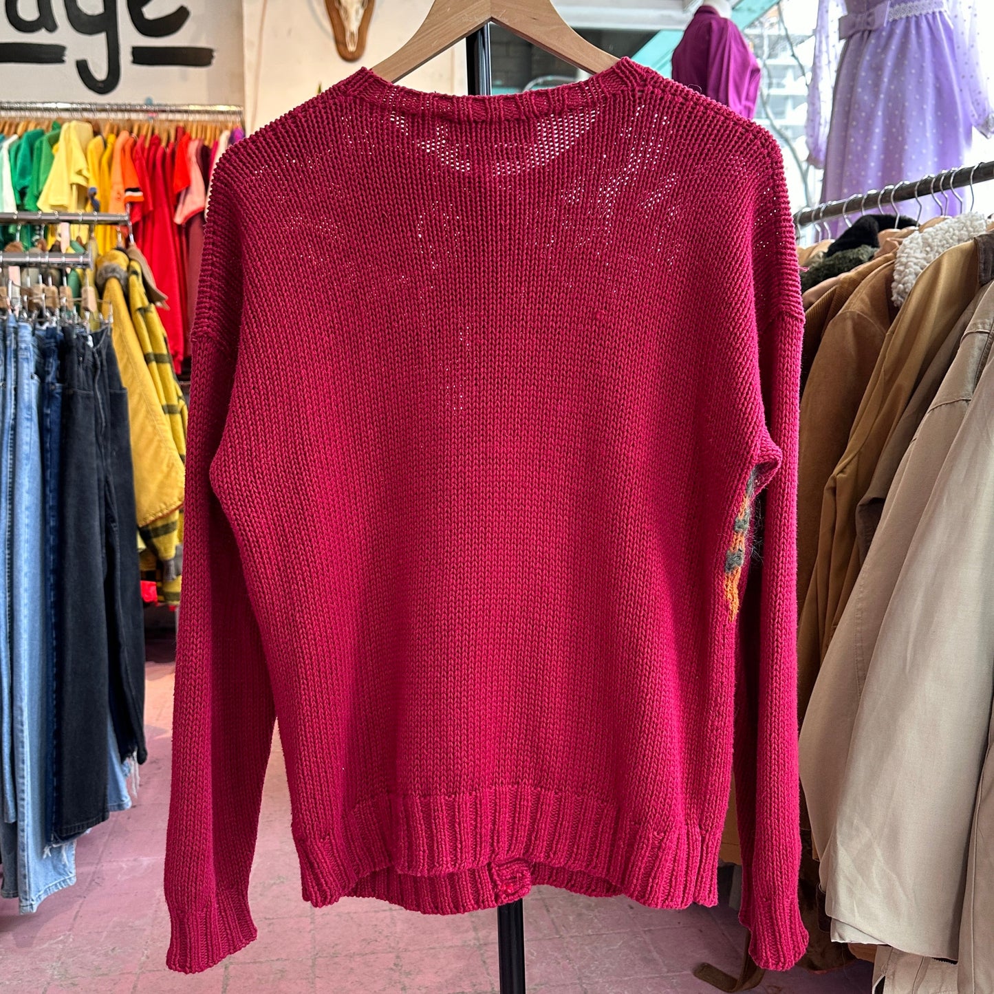 Evan Picone Hand Knit Red Cardigan, S