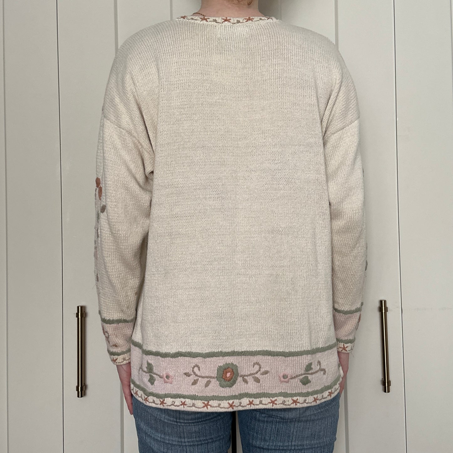 Bramble Lane Knit and Embroidered Floral Sweater, L