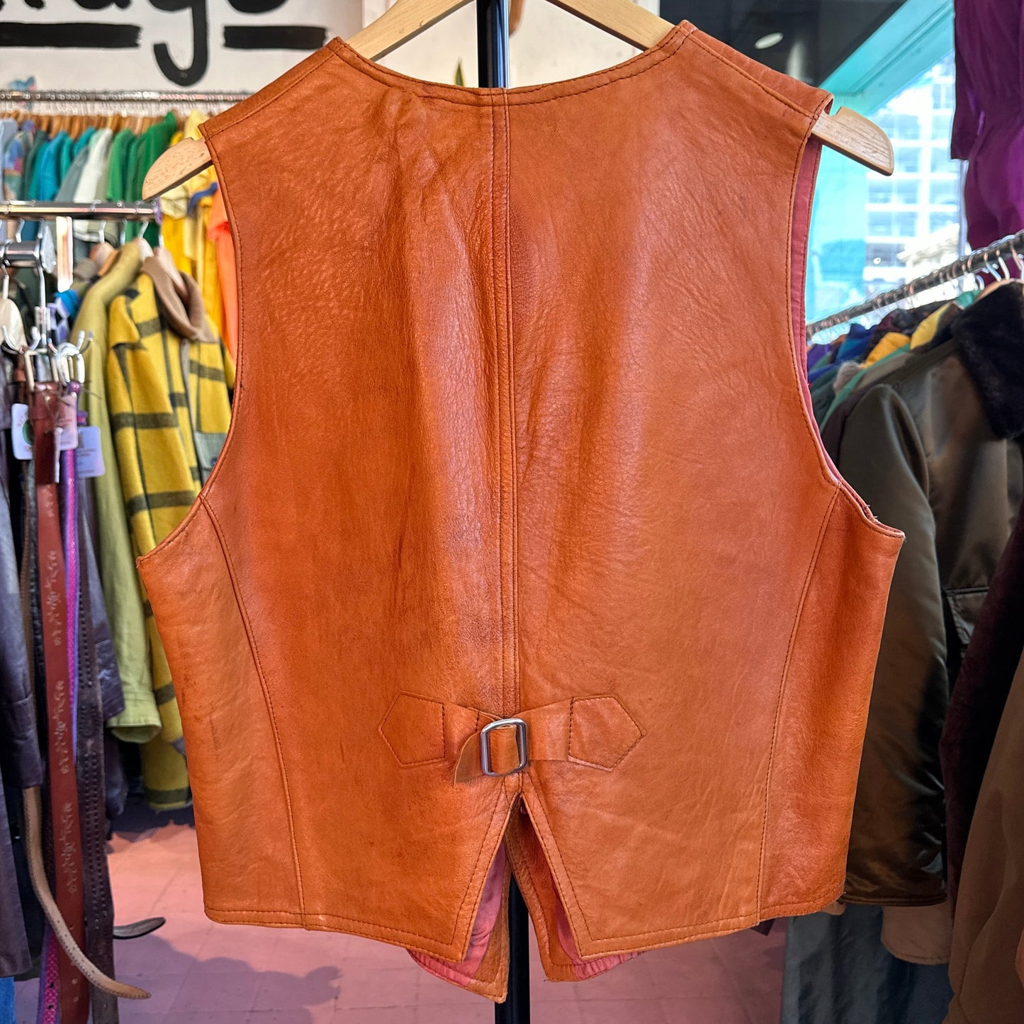 Cognac Leather Vest, L