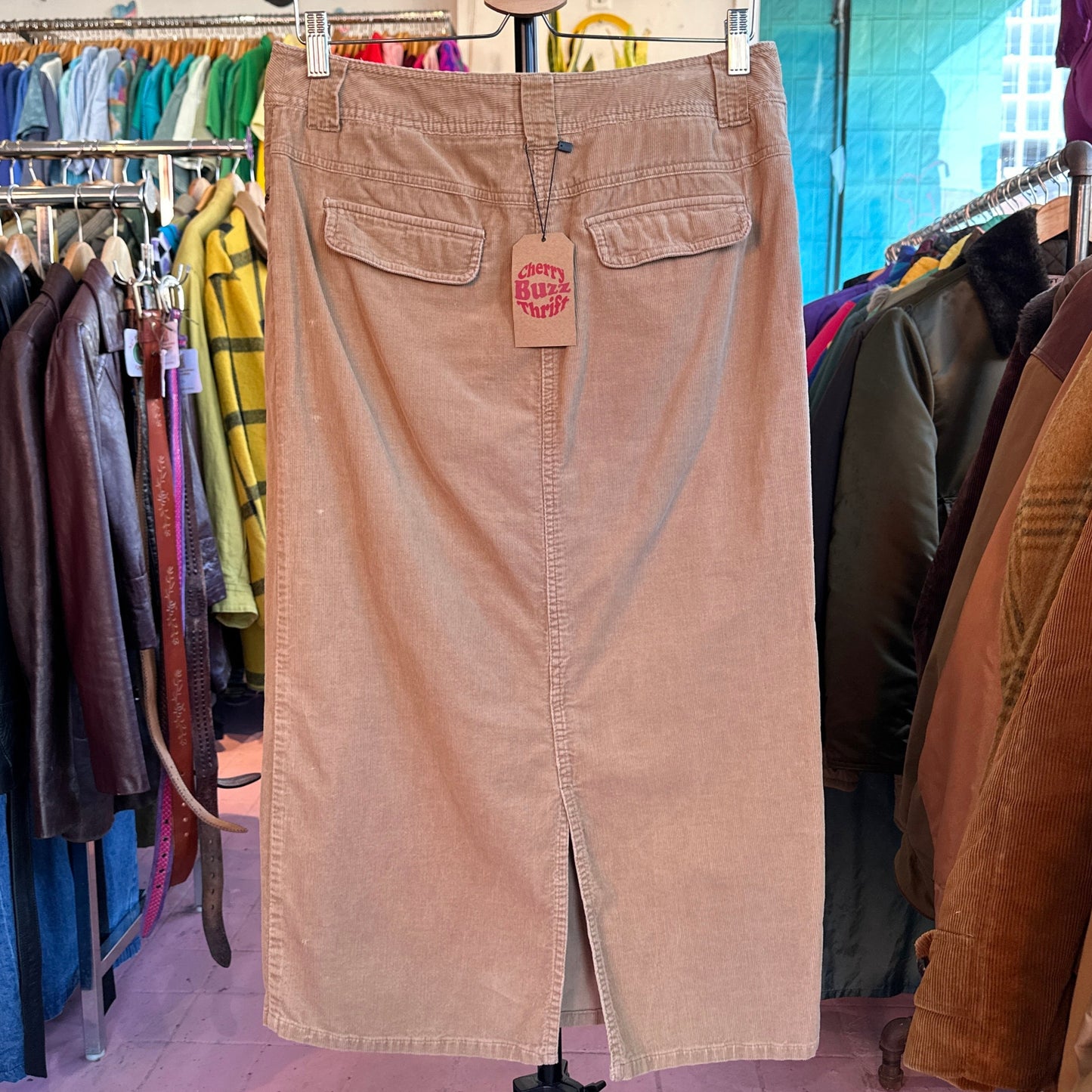 Camel Corduroy Midi Skirt, M