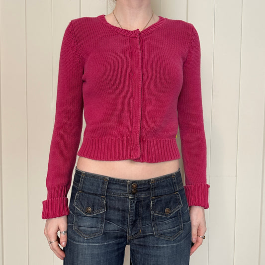 Roots Pink Knit Cropped Cardigan, S