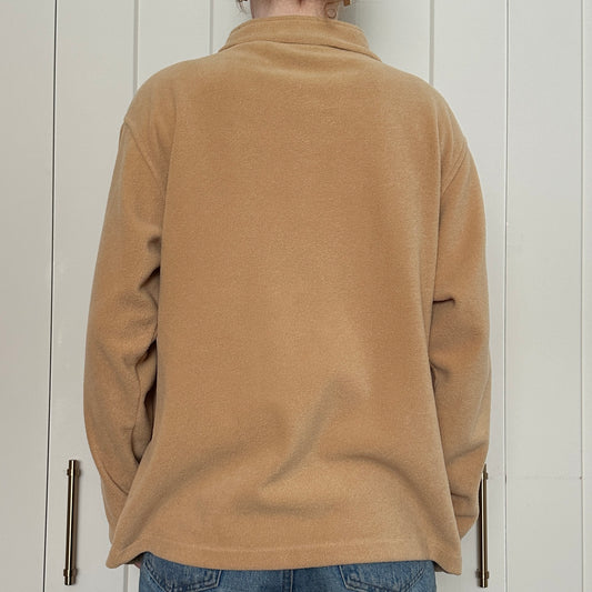 Tradition Beige Fleece Zip-Up Sweater with Paisley Embroidery, XL