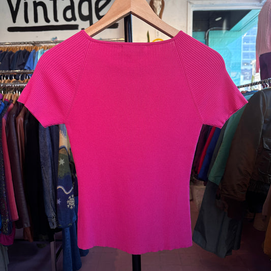 Ribbed Pink Top with Metal Detail, S
