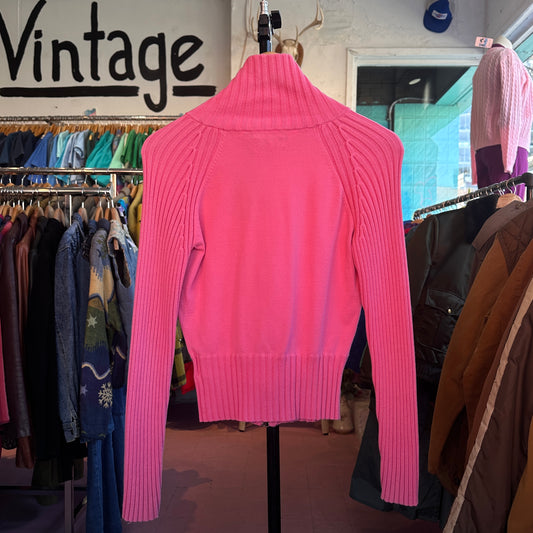 Pink Cotton Blend Zip-Up Sweater, M
