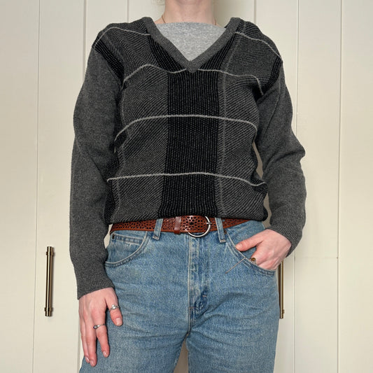 Braemar Argyle Grey Wool Sweater, M