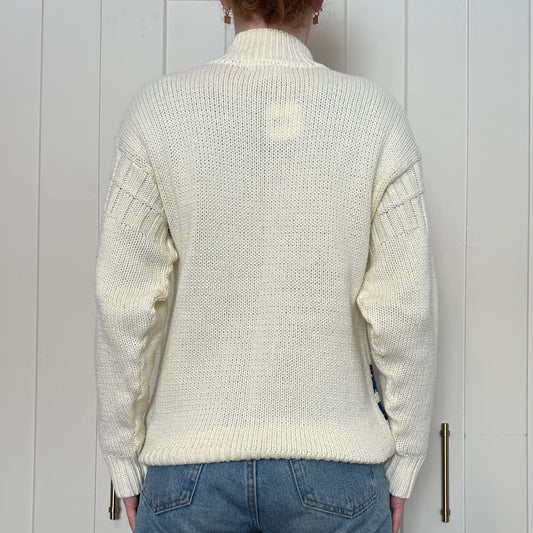 Cross Roads Acrylic Cream Knit Sweater, M