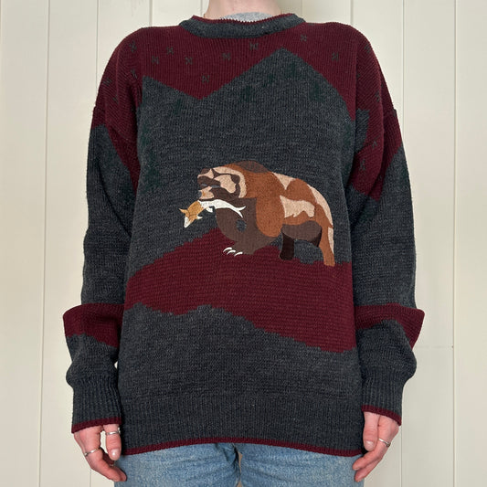 Cricketeer Burgundy Embroidered Bear Crewneck, M