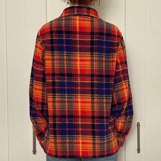 Plaid Fleece Zip-Up Sweater, M