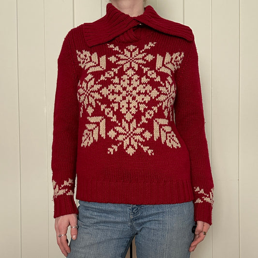 Eddie Bauer Red Wool Blend Knit Sweater, M