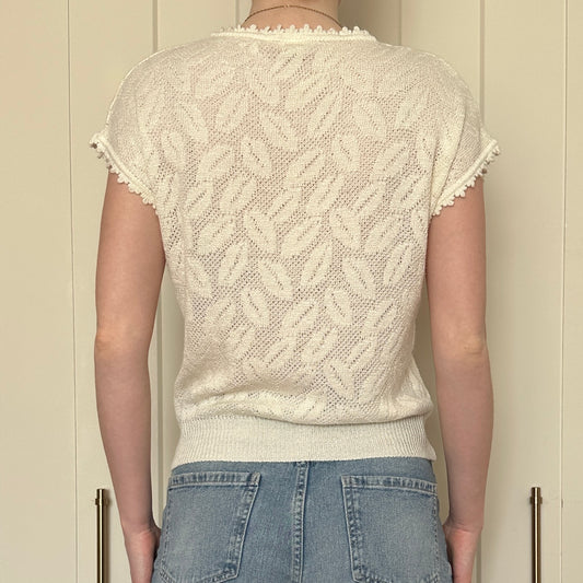 St. Michael Knit Cream T-Shirt, S