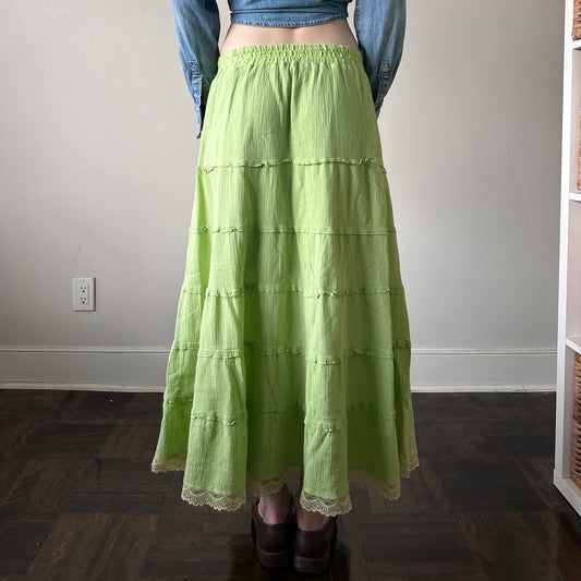 Green Boho Maxi Skirt, S