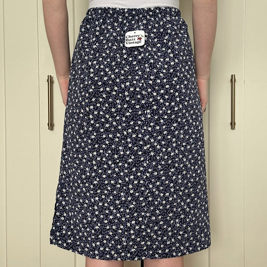 Blue Floral Midi Skirt, M